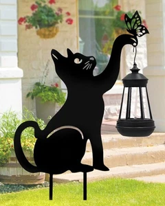 Solar Lights Outdoor Garden Decor - Black Cat Figurine Light Stake with Butte... - Picture 1 of 6
