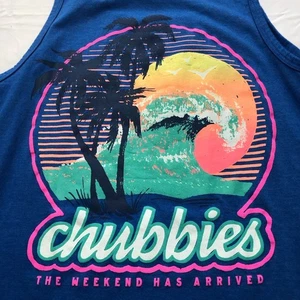 Chubbies Herren S Blau Tanktop Das Wochenende ist angekommen Urlaub Tropical Freizeit - Bild 1 von 7