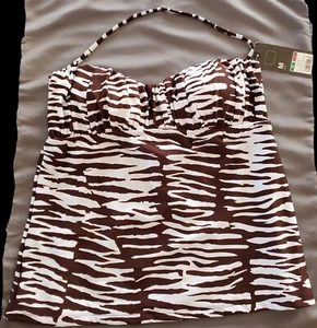 Womens Medium Mossimo bathing suit tankini swimsuit top brown & white print NWT - Picture 1 of 10