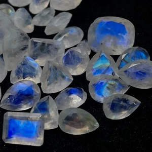 Natural Rainbow Moonstone Cut Lot,33 pcs Faceted Loose Gemstones 7x5-12x10 mm - Picture 1 of 7