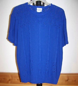 WOMENS VINTAGE (90's) ROYAL BLUE SHORT SLEEVE SWEATER by BARRY & ME (SIZE LARGE) - Picture 1 of 3