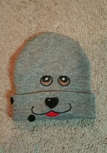 Puppy dog kid's knit winter hat/beanie, gray - Picture 1 of 2
