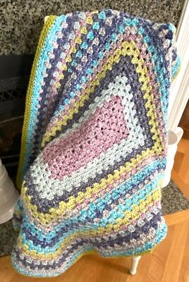 Handmade Crochet Granny Rectangle Blanket Afghan Throw Baby Multicolor 42" x 36" - Image 1 of 3