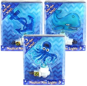 Ocean Animals  Nite Lights Nautical LED Plug-in Décor Hand Painted Fusion Glass - Picture 1 of 9