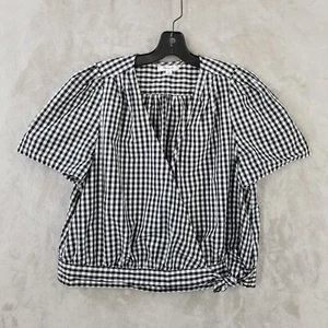 Madewell Blouse Women XL Cotton Gingham Wrap Front Crop Picnic Prairie Western - Picture 1 of 6