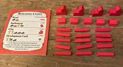 Tarjeta Colonos de Catán Rojo Piezas de Repuesto 4 Ciudades 5 Asentamientos 15 Caminos Foto 1 de 4