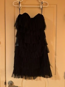 Ann Taylor trägerloses Kleid 8 Tüll Fransen kurzer Abend Abschlussball formell klein schwarz - Bild 1 von 4