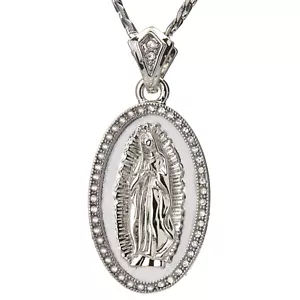 Fashion Silver Plated Virgin Mary Guadalupe 24" Cuban Chain Pendant Necklace - Picture 1 of 6