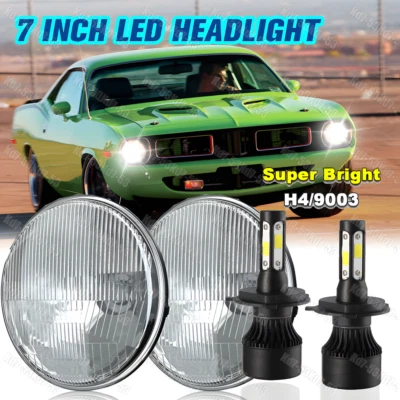 For Plymouth Barracuda Cuda Duster 340 7" LED Round Headlights DRL Hi/Lo Beam US - Image 1 of 4