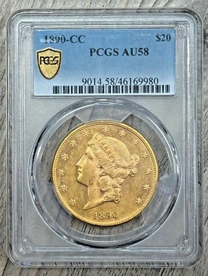 Liberty Double Eagle 1890 CC tipo 3 $20 graduación profesional AU 58 alta calidad semi-clave fecha oro Foto 1 de 4