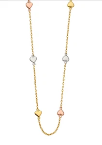 14k Rose weiß und gelb Tri Farbe gold hell Herz Kette Halskette 17 Zoll - Bild 1 von 2
