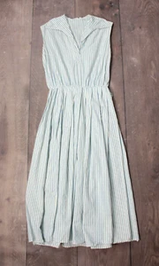 Vtg Women's 50s Blue & White Striped Cotton Sun Dress 1950s Shirtwaist Sz XXS/XS - Picture 1 of 4