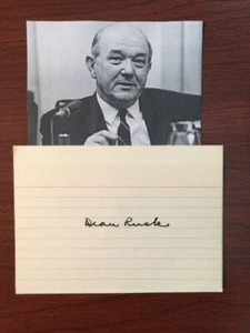 DEAN RUSK SIGNED CARD, SEC. OF STATE KENNEDY & JOHNSON, VIETNAM, CUBAN MISSILE - Picture 1 of 1