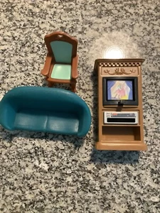 Fisher Price Loving Family Dollhouse Flip Screen TV Television, Sofa, And rocker - Picture 1 of 3