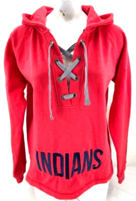 NEW Cleveland Guardians Indians MLB Red Lace Up Hoodie Sweatshirt Women's M - Image 1 of 4