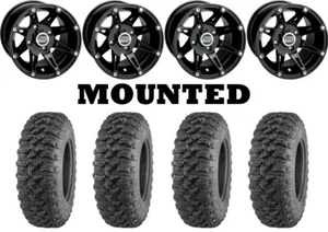 Kit 4 Quadboss QBT446 Tires 27x9-12/27x11-12 on Moose 387X Black Wheels HP1K - Picture 1 of 5