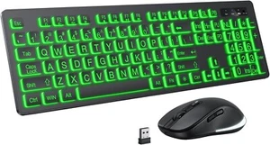 Large Print Wireless Keyboard and Mouse - 7 Colors Backlit Keyboard, Oversize Le - Picture 1 of 6