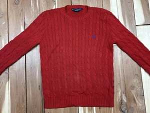 POLO RALPH LAUREN Red Sweater Size XL Blue Pony Outdoor Cable Knit Women’s - Picture 1 of 10
