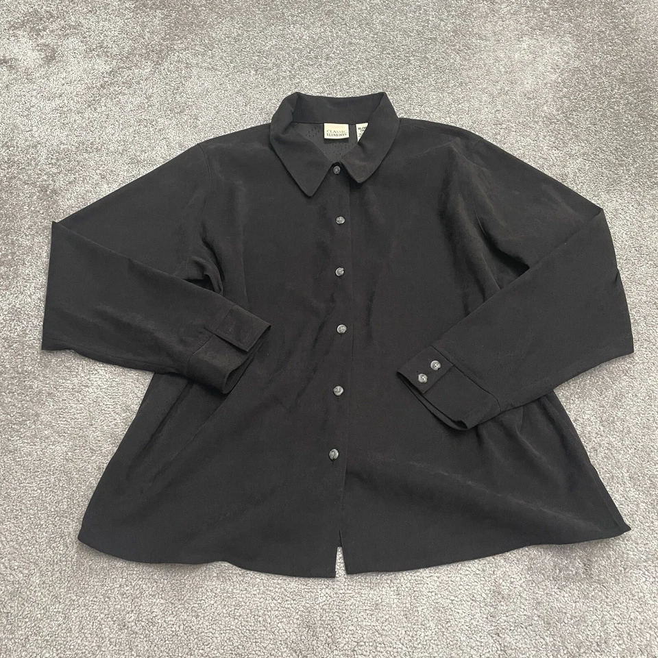 Camisa clásica con botones para mujer XL negra manga larga ropa de trabajo informal Foto 1 de 4