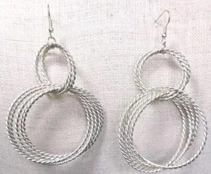 Silver Multi Hoop Earrings Drop Silver Tone Modern 5 - Picture 1 of 2