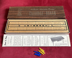 Vintage Drueke Authentic American Design Wood Cribbage Board #10 w/ Box Complete