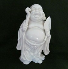 Laughing Buddha Figurine Ceramic White Good Luck 6 inch Japan Vtg 