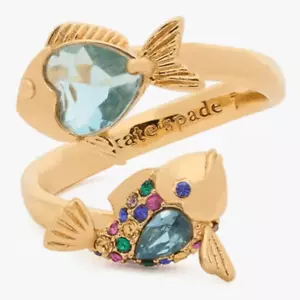 NWT New Kate Spade NY What a Catch Gold w/Glass Beads Fish Ring Size 7 Ocean Sea - Picture 1 of 7