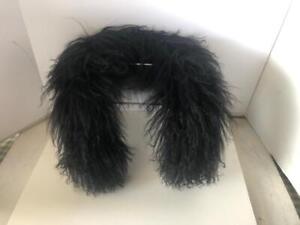 Adrienne Landau Mongolian Lamb REAL Fur Neck Collar Scarf Black 31 inches long