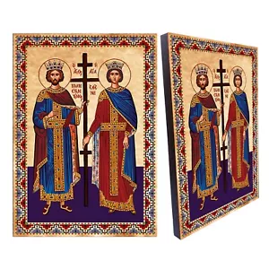 Icono de San Constantino e icono de Santa Elena, icono ortodoxo griego cristiano hecho a mano - Imagen 1 de 5
