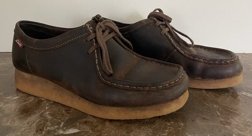 Scarpe Oxford Clarks donna Wallabee cera d'api pelle marrone mocassino 8 5 M comode