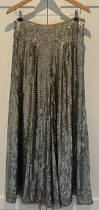 Boho Festival ABBA Pewter Sequin Drop Waist Wide Leg Trousers Size 12 - Picture 1 of 14