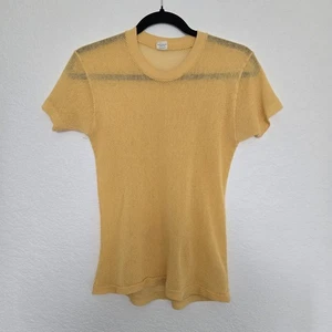 5050 Vintage M Yellow Fishnet Mesh Short sleeve Top - Picture 1 of 6