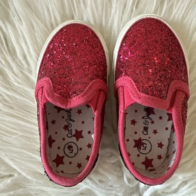 Cat And Jack Madigan Toddler Size 5 Slip-On Glitter Sparkle Sneakers Red/Fuscia - Image 1 of 4