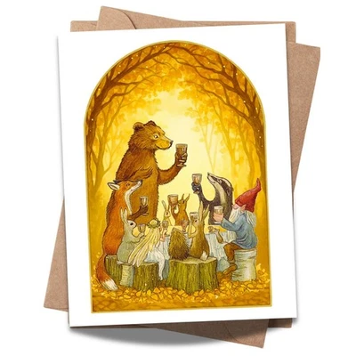 Tarjeta de felicitación caprichosa de animales del bosque cumpleaños otoño celebración de Navidad Foto 1 de 4