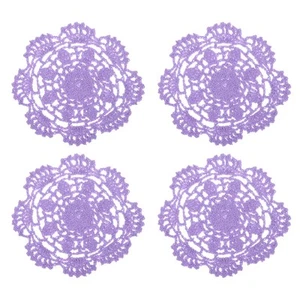 Tessuto Sottobicchieri,4pz 5" con Motivo Floreale per Decorazione (Viola Chiaro) - Foto 1 di 5