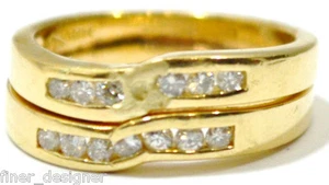 14K solid Yellow gold Diamond Engagement Ring Wedding Band 2 pc set sz 6.75 VTG - Picture 1 of 6