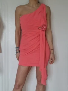 Coral Chiffon One Shoulder dress Draped Fabric And Jewel Rose Trim Size 6 8 New - Picture 1 of 7