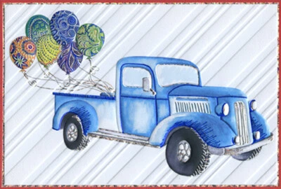 PICTURA Classic Truck And Ornate Balloons Bright Colorful 'Jane Birthday Card for Him