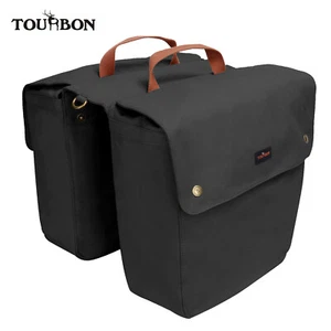 TOURBON Waterproof Canvas Double Panniers Roll up Bike Rack Pack Travel Black - Picture 1 of 12