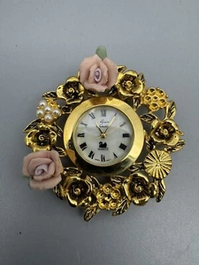 Vintage Gloria Vanderbilt Swarovski Floral Clock Brooch - Picture 1 of 6