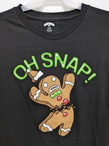 Mens Black OH SNAP Gingerbread Man Short Sleeve Christmas T-Shirt XL - Picture 1 of 4