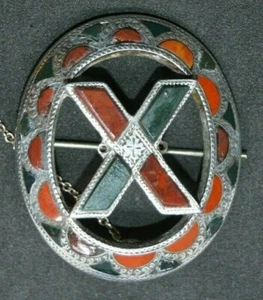 Antike viktorianische schottische Silber & Achat Saltire Anstecknadel Brosche - Bild 1 von 7