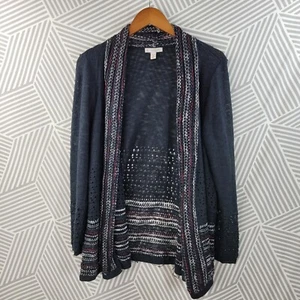 DB Plus Size 1X 16/18 Open Front cardigan Sweater Net Drape Rib Knit black red - Picture 1 of 8