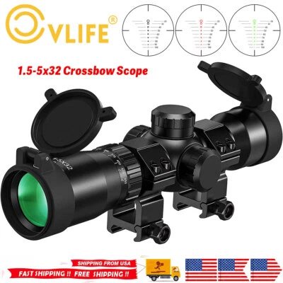 CVLIFE 1.5-5x32 Crossbow Scope, 20-100 Yards Ballistic Reticle, 300-450 FPS Optic Scope