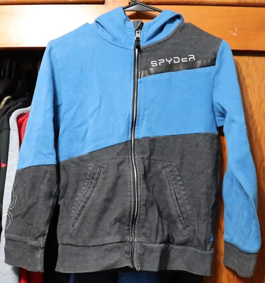 Moletom com capuz Spyder lã zíper completo colorblock azul e preto meninos jovens médio YM 10/12 - Imagem 1 de 4
