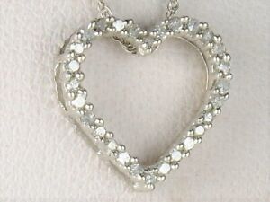 10k White Gold .417 Diamond-.14 tcw Petite Heart Pendant Fine Necklace-18"