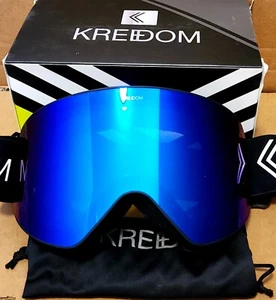 Kreedom La Grave Snowboard Ski Goggles Black Brown Blue Mirror Lens Open Box - Imagen 1 de 5