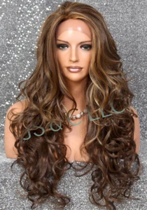 Peluca delantera de encaje largo mezcla cabello humano ondulada calor OK 8/27/613 mezcla marrón caramelo RHO - Imagen 1 de 8