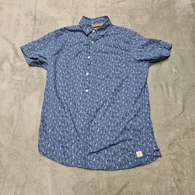 Free Planet Button Down Shirt Small Blue Sail Boat Geo Print Ocean Beach  - Image 1 of 4