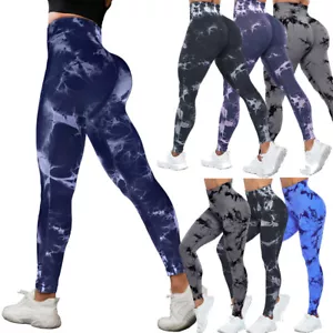 Women High Waist Sport Leggings Butt Lift Tie dye Workout Gym Push Up Yoga Pants - Picture 1 of 24